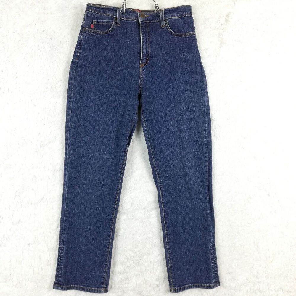 Vtg NYDJ Womens Jeans Straight Crop Blue Denim Jeweled Medium Wash Lift Tuck 8
